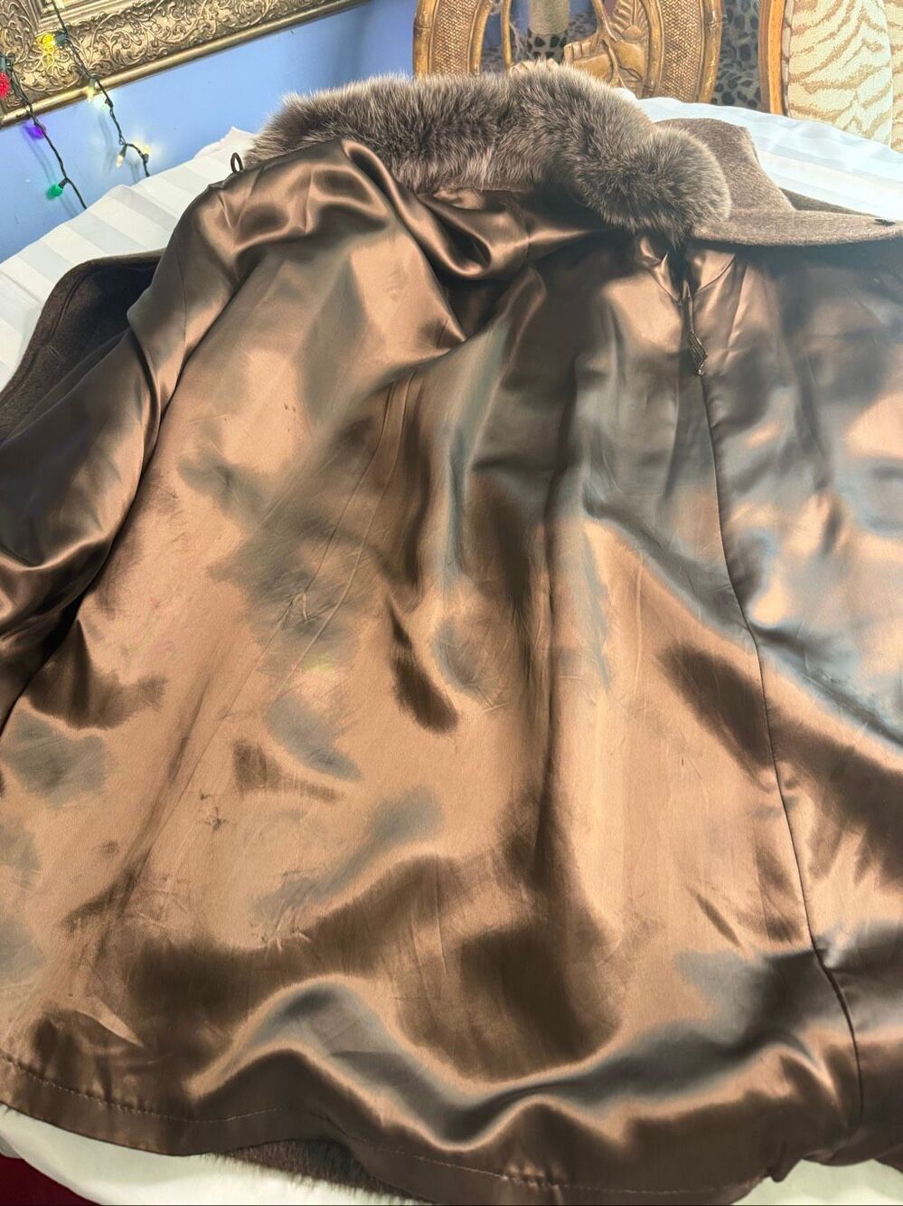 Hensel & Mortensen Vintage Llama Hair Long Coat Fur Collar Brown Women’s L Flaws - Picture 16 of 16